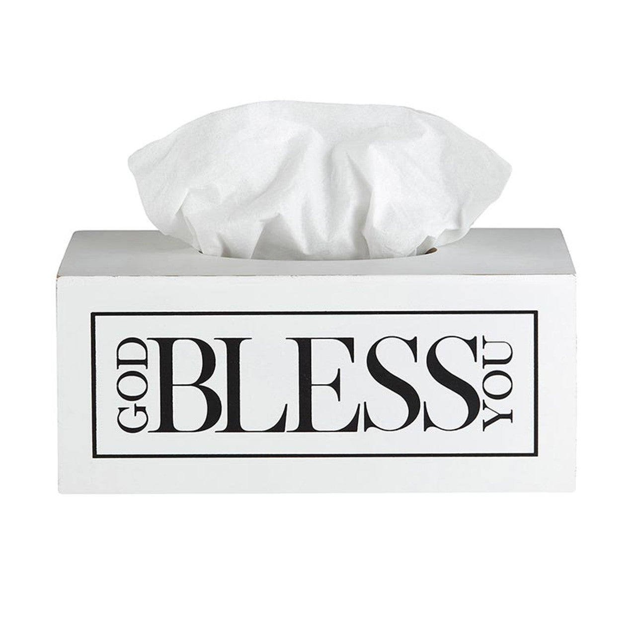 Rectangle Tissue Box Cover - White with Black "God Bless You"