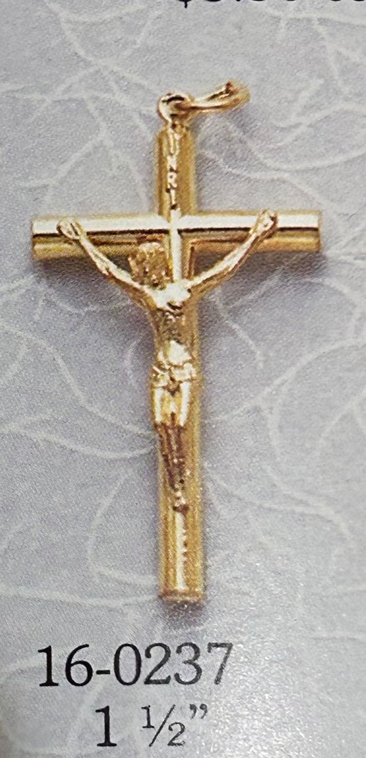 1 1/2" Crucifix GOLD Plated Ox. (Barrel Shaped)
