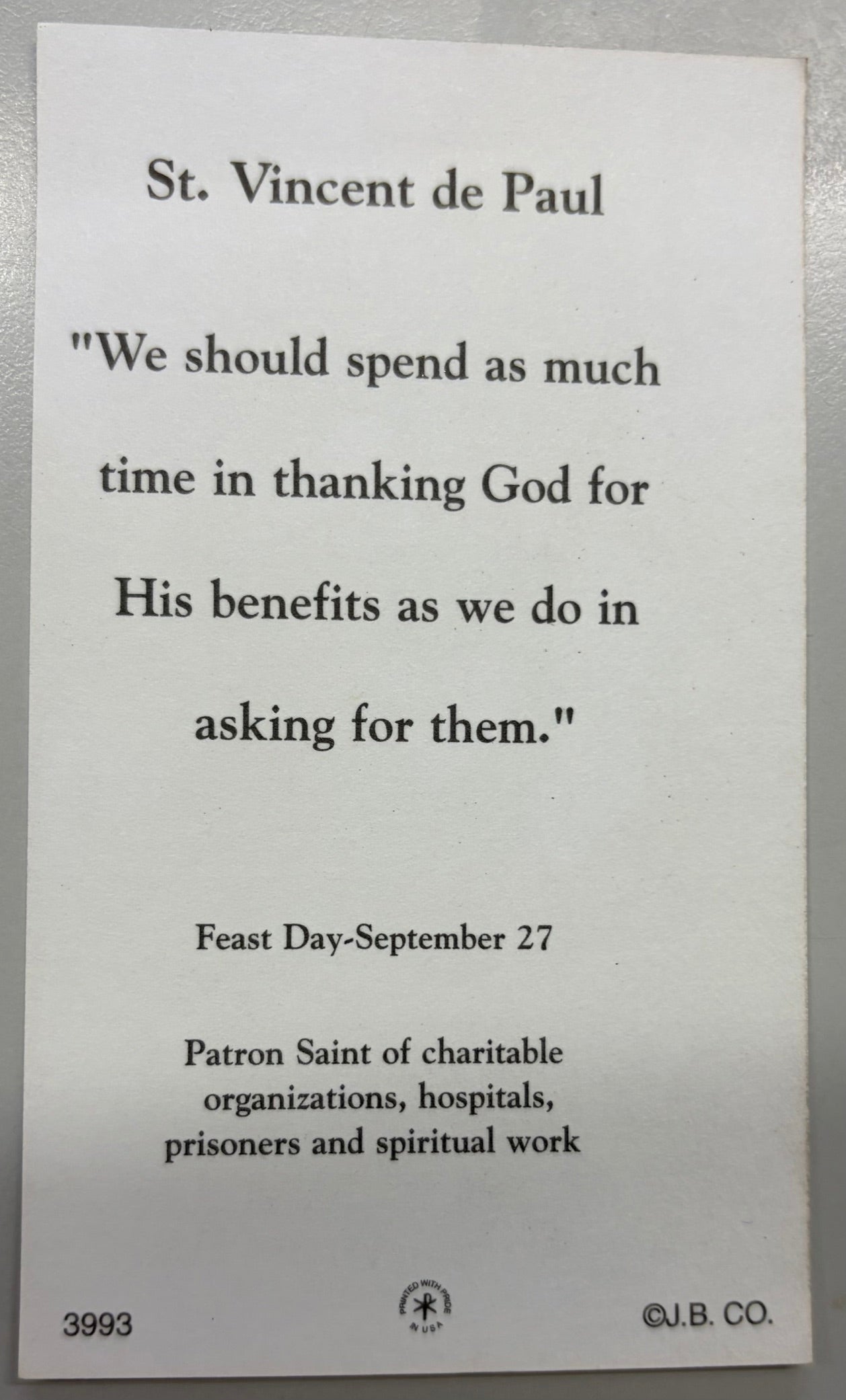 Holy Card - Paper - St. Vincent de Paul