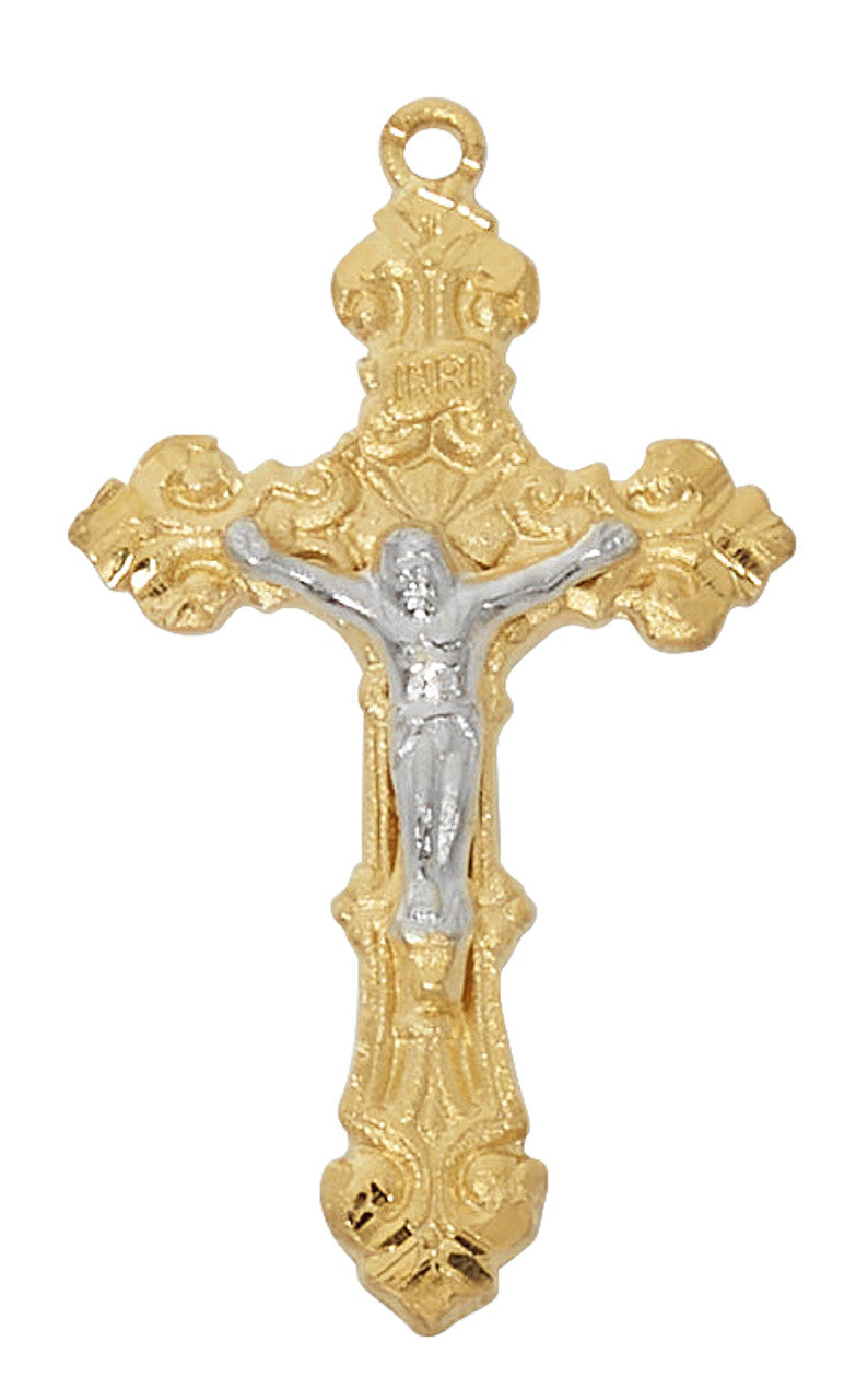 Gold Over Sterling Two Tone Crucifix w/ 16-18" chain