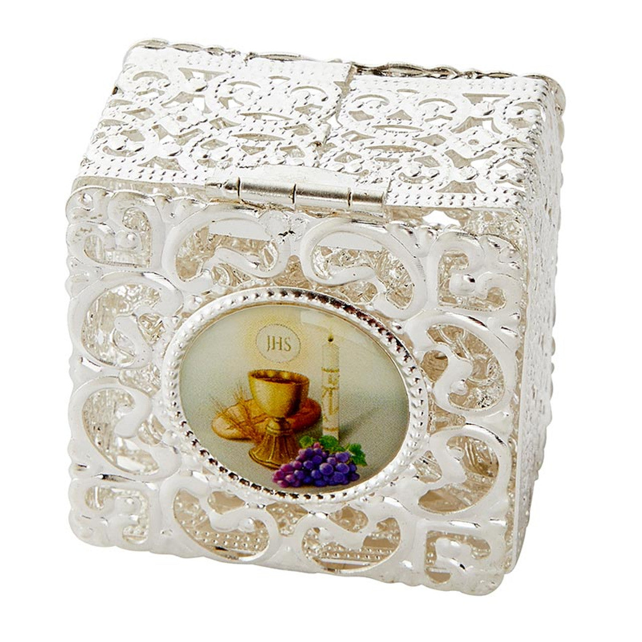 Light of Christ First Communion Rosary with Filigree Metal Case