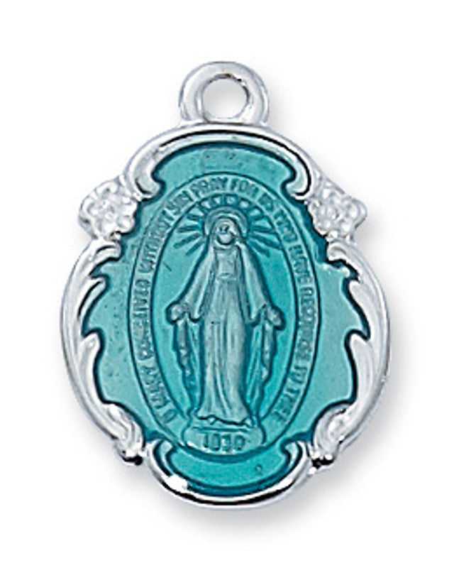 SS Miraculous Medal Blue 16-18" chain