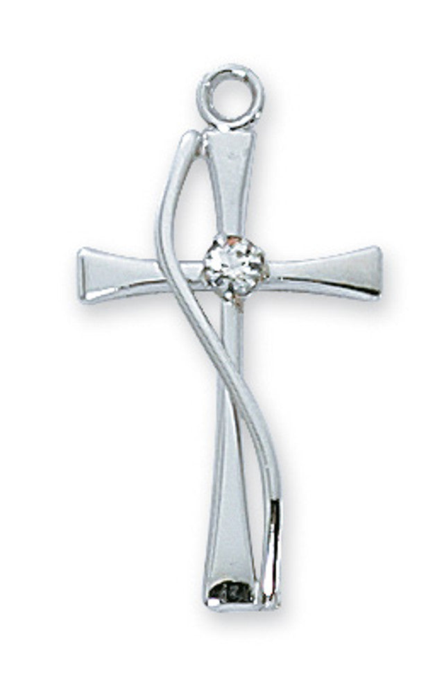 Sterling Silver Cross w/ stone 18" chain