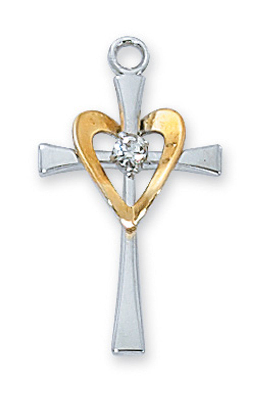 18" CH SS CROSS WITH GOLD HEART