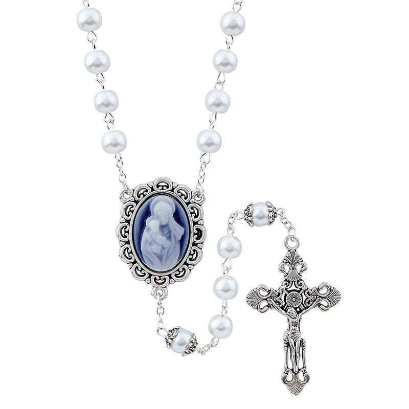 Madonna and Child White Pearl Cameo Rosary