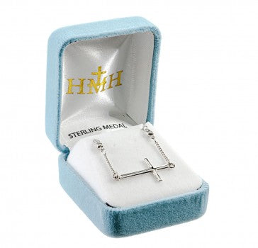 Cross Sterling Silver Beaded Necklace