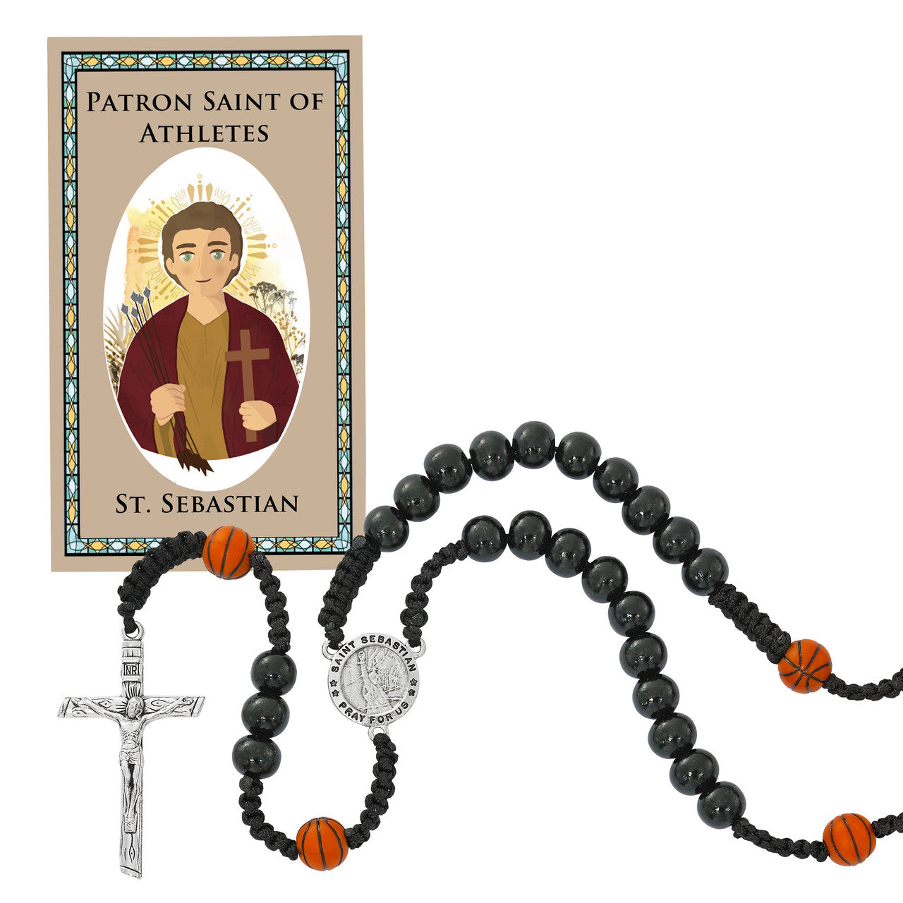 CORDED BASKETBALL ROSARY WITH ST SEBASTIAN