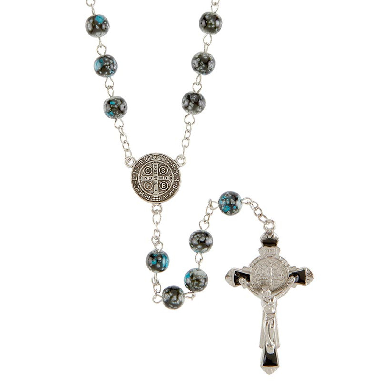 St. Benedict Turquoise Splatter Bead Rosary