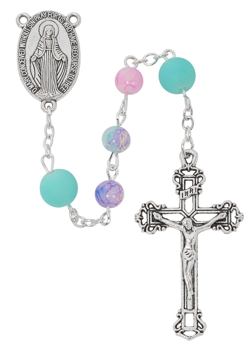 PINK & BLUE GLASS ROSARY