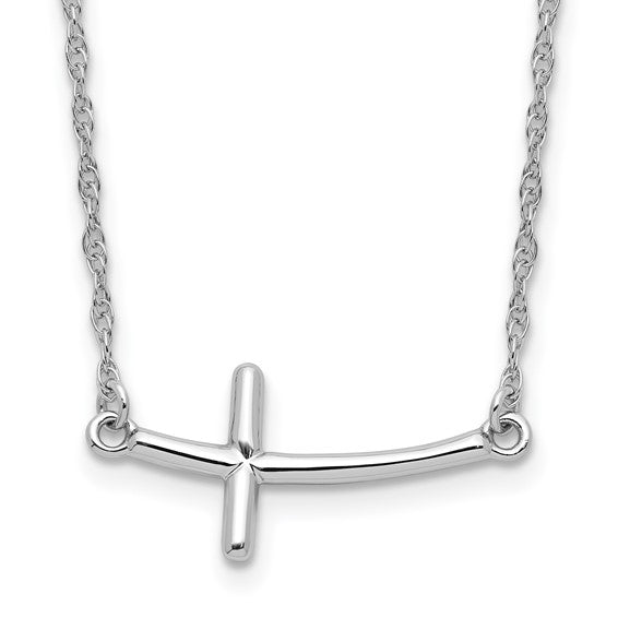 Sterling Silver Rhodium-plated Sideways Curved Cross Necklace
