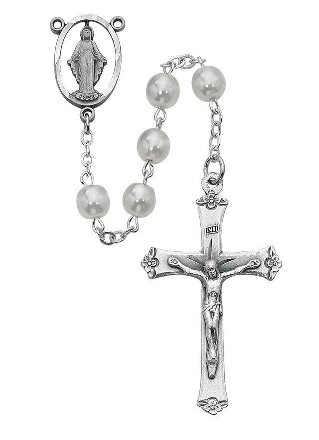 ROSARY - 7MM WHITE GLASS PEARL