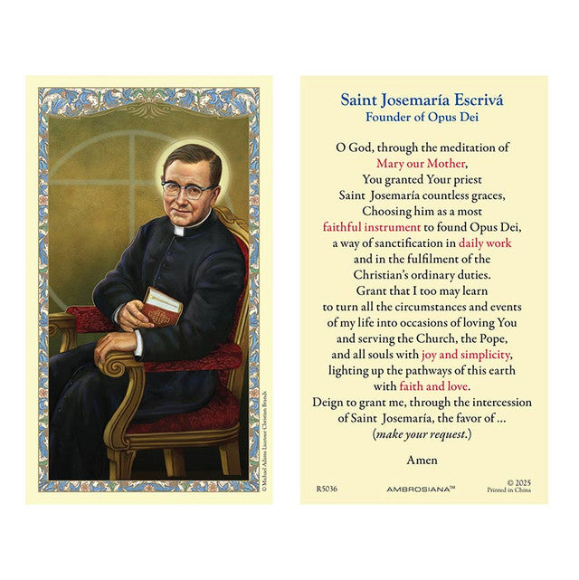 Holy Card - Laminated - Saint Josemaria Escriva