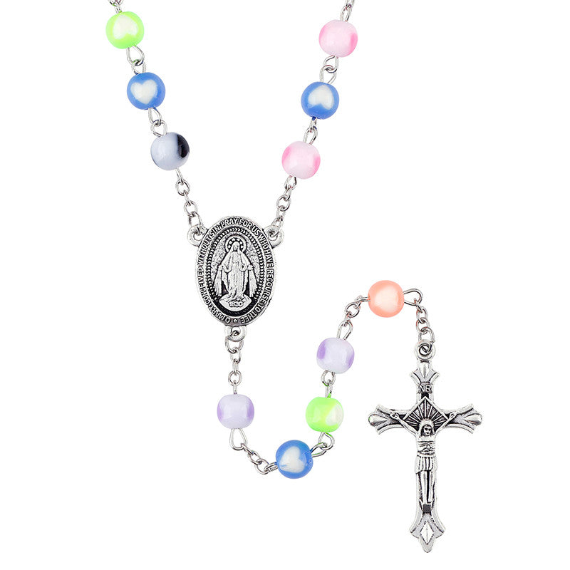 Blessed Mother Colorful Heart Bead Rosary