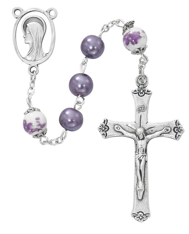 ROSARY - 8MM PURPLE PEARL & CERAMIC