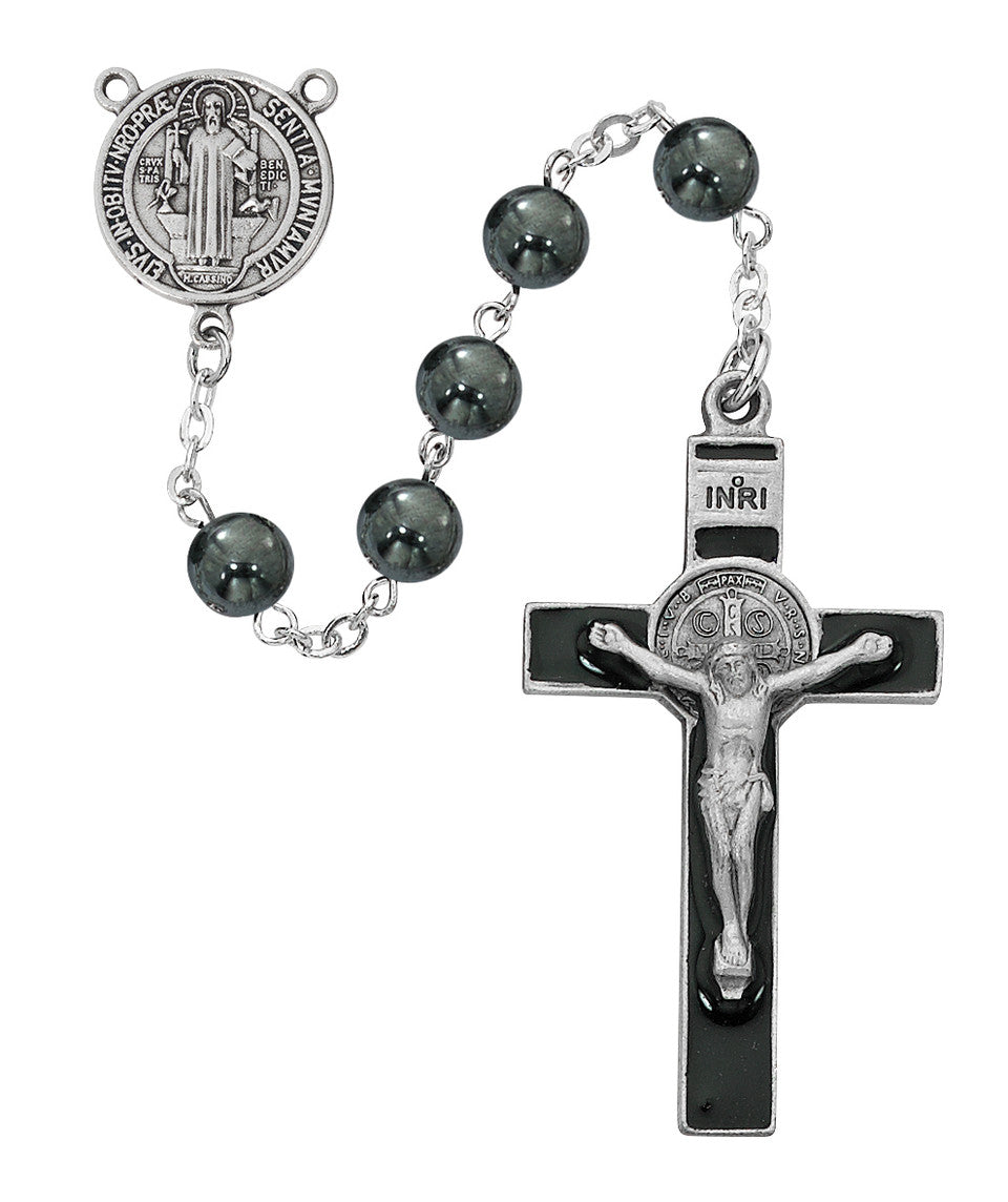 8MM HEMATITE ST BENEDICT ROSARY