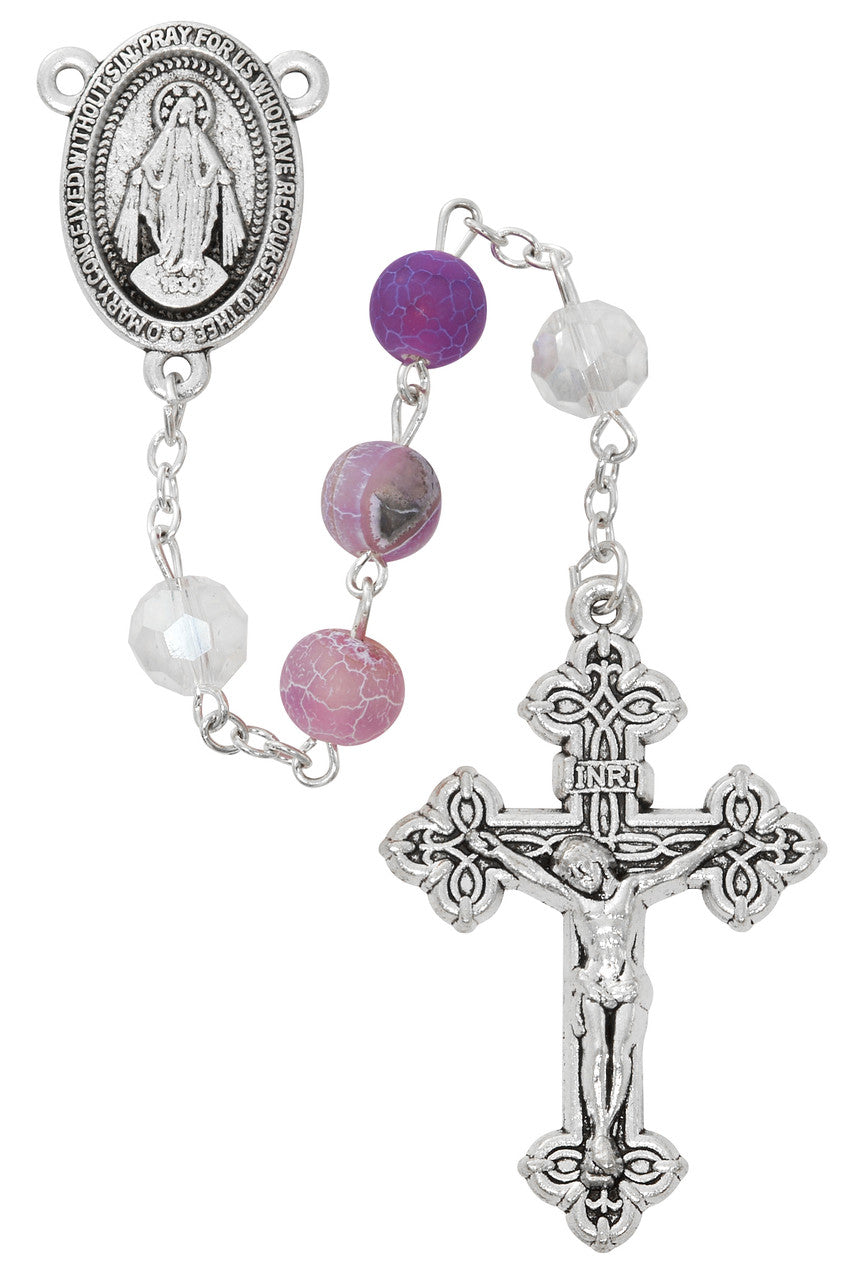 8MM PURPLE AND CRYSTAL ROSARY