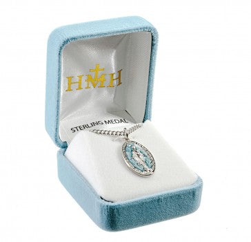 Sterling Silver Light Blue Enameled Miraculous Medal