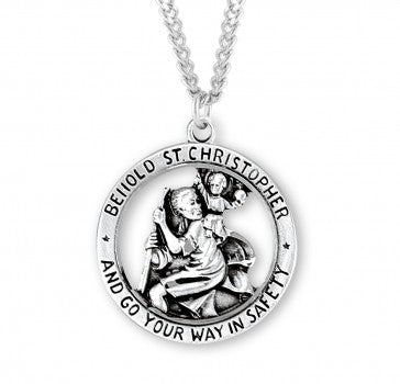 Sterling Silver St. Christopher 1" Round Medal W/ Pierced Out Figure