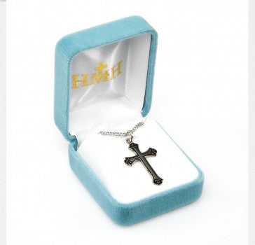 SS Fancy Black Etched Cross-18" Chain