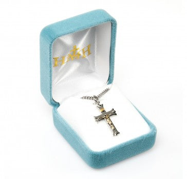 Sterling Silver Two Toned Notched Flared Tip Crucifix