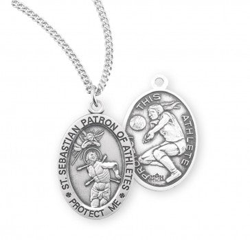St Sebastian Oval Sterling Silver Female Volleyball Athlete Medal