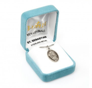 St Sebastian Oval Sterling Silver Female Volleyball Athlete Medal