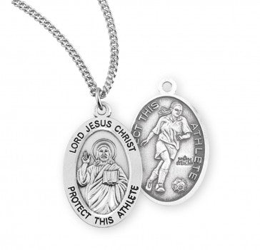 Lord Jesus Christ Oval Sterling Silver Female Soccer Athlete