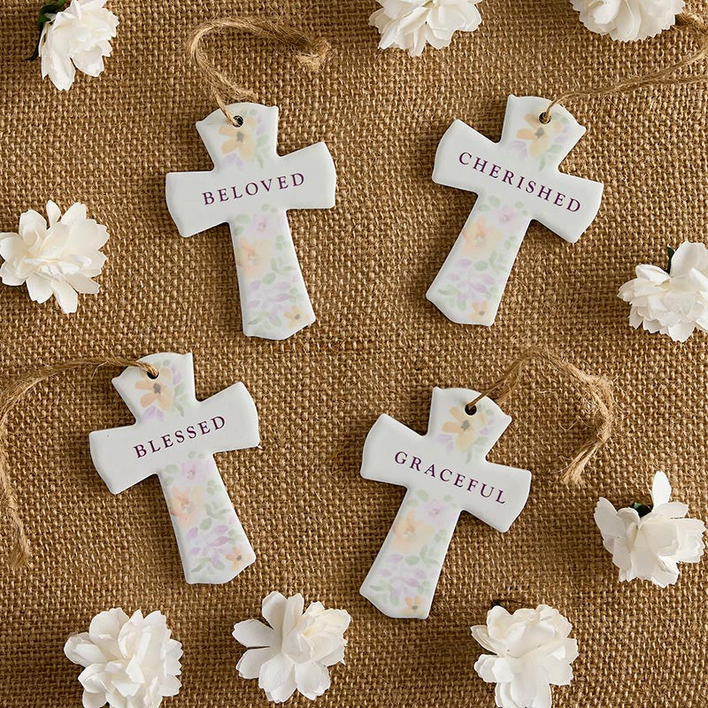 Ceramic Cross- Assorted words