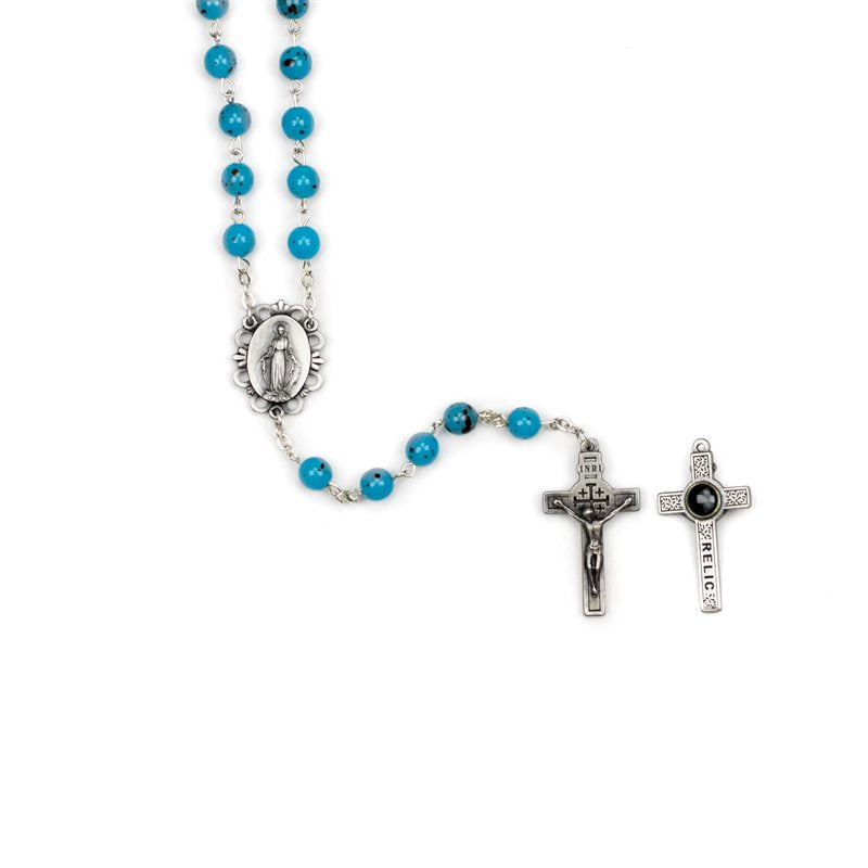 Relic from The Holy Land Rosary in velvet Box