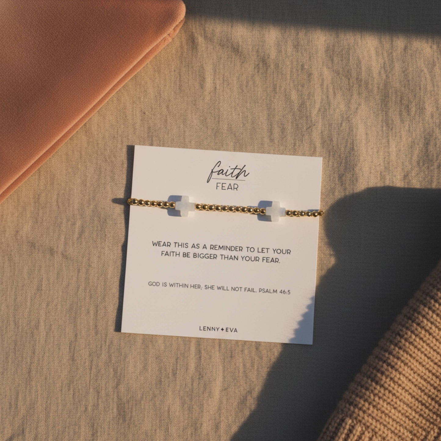 Faith Over Fear Moonstone Gemstone Cross Beaded Bracelet