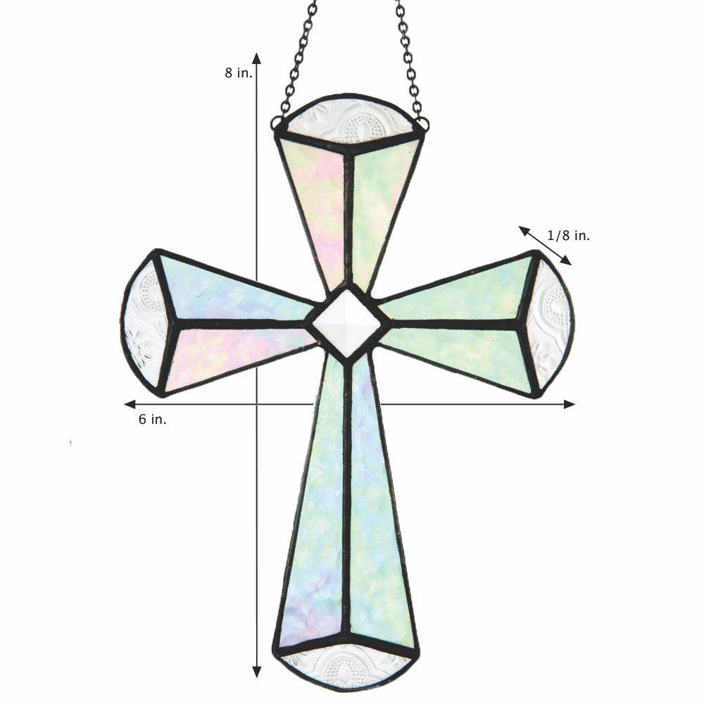 Clear Iridescent Stained Glass Cross Ornament | J Devlin