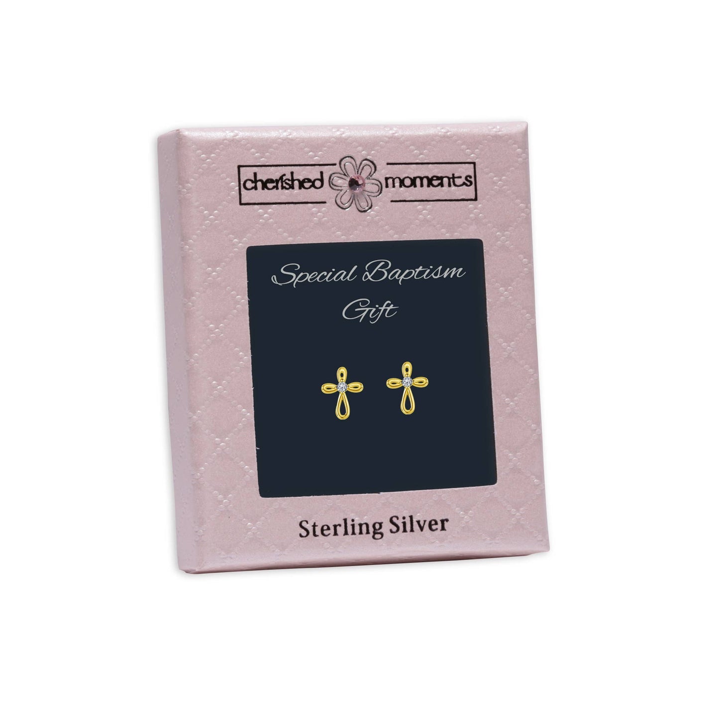 14K Gold-Plated Cross Earrings Baby Girl Baptism Gift