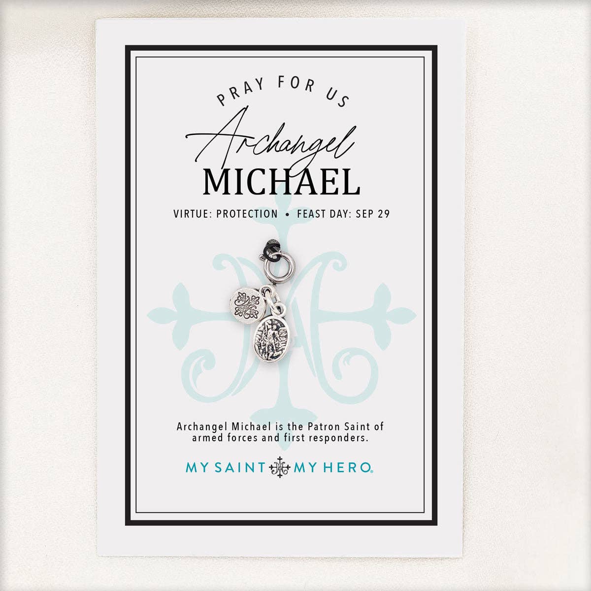 St. Michael & Guardian Angel Charm - Small, Silver