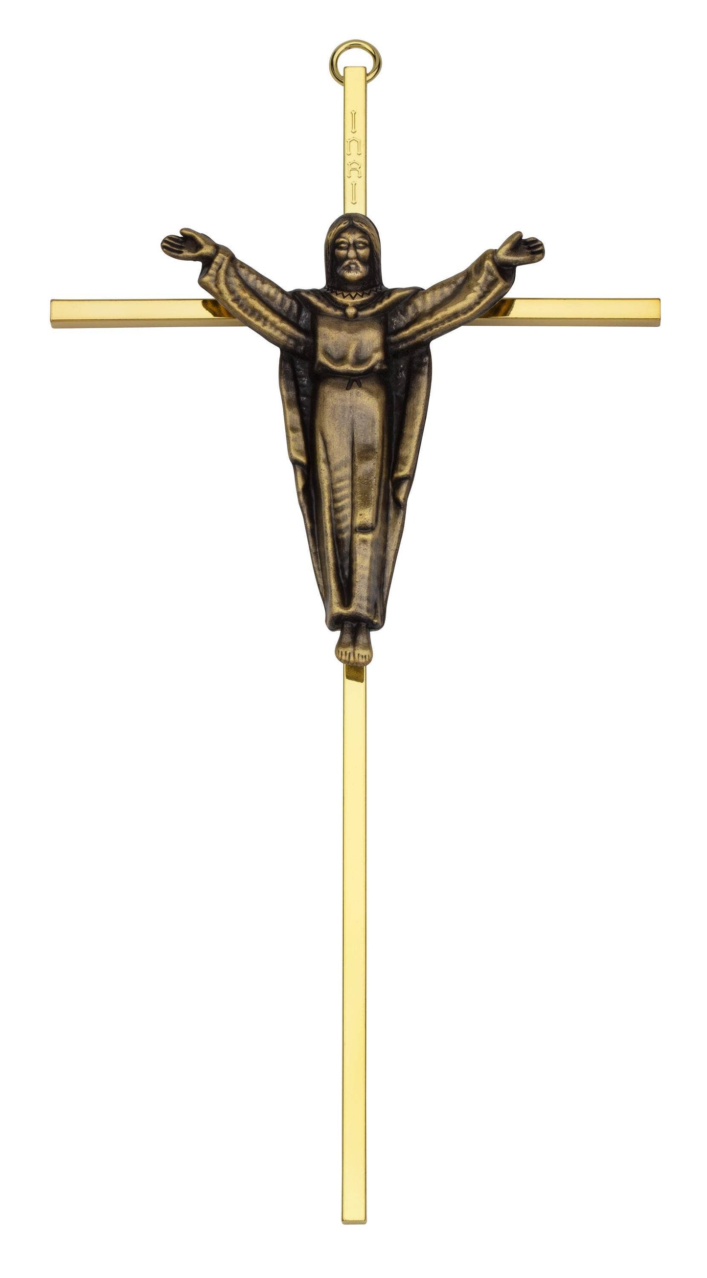 10-Inch Gold-Plated Cross with Bronze Risen Christ