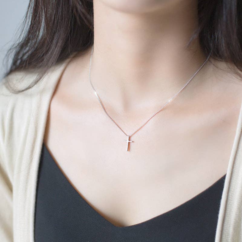 Dainty Cross Charm Pendant Necklace in 925 Sterling Silver
