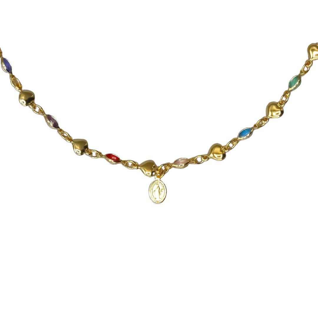Gold-Plated Multicolor Zirconia Our Lady of Grace Necklace 16-inch