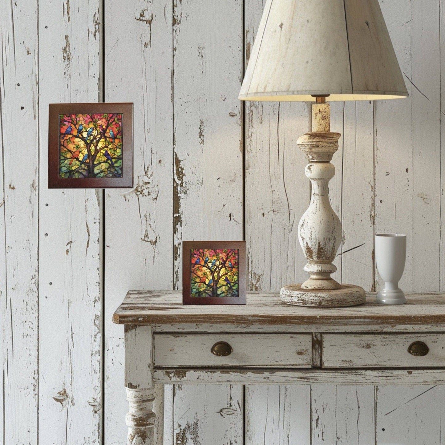 Jesus - Radiant Shepherd Stained Glass-Like Ceramic Tile - Divine Home Accent