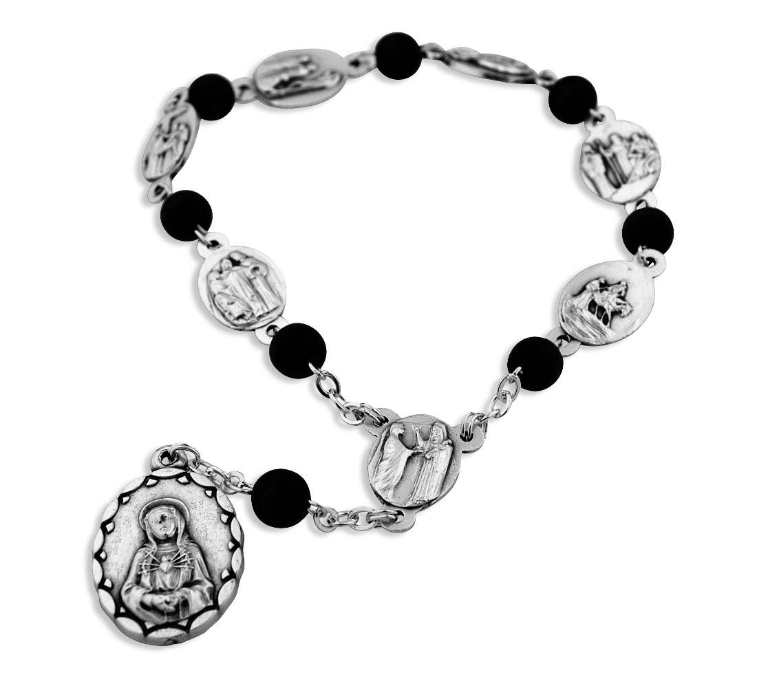 Decade of Seven Sorrows Rosary Chaplet with Mahogany Beads