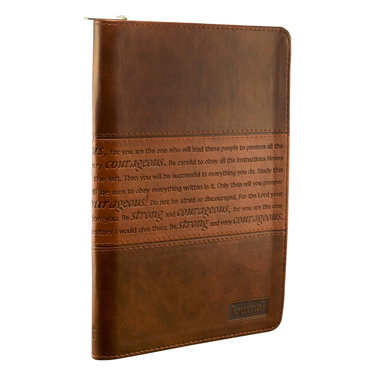 Strong and Courageous Zippered Classic LuxLeather Journal -