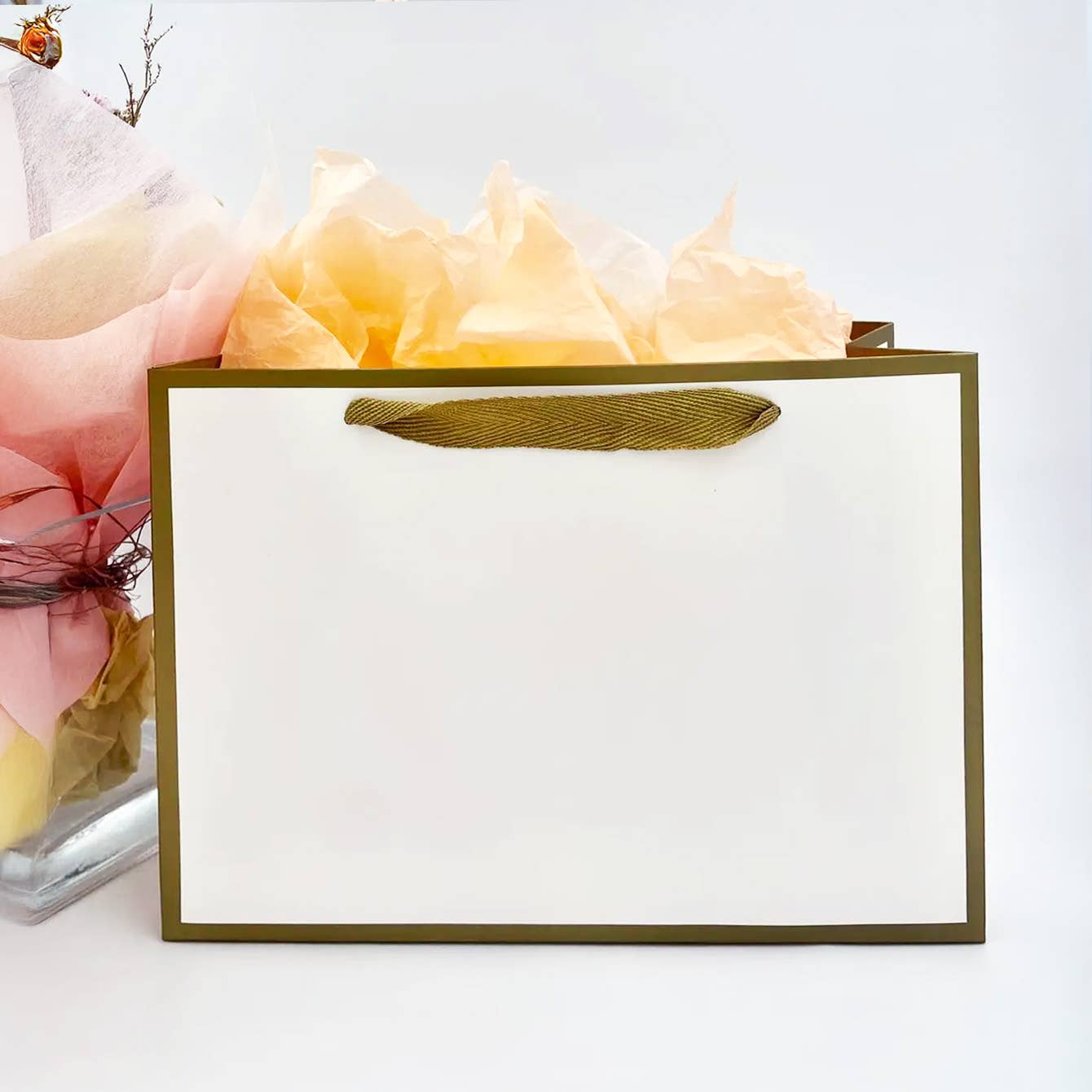 White with Gold border gift bag w/ free tissue