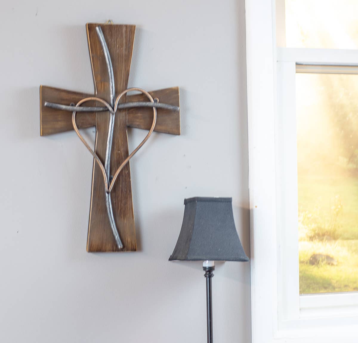 RUSTIC WOOD WALL CROSS with HEART