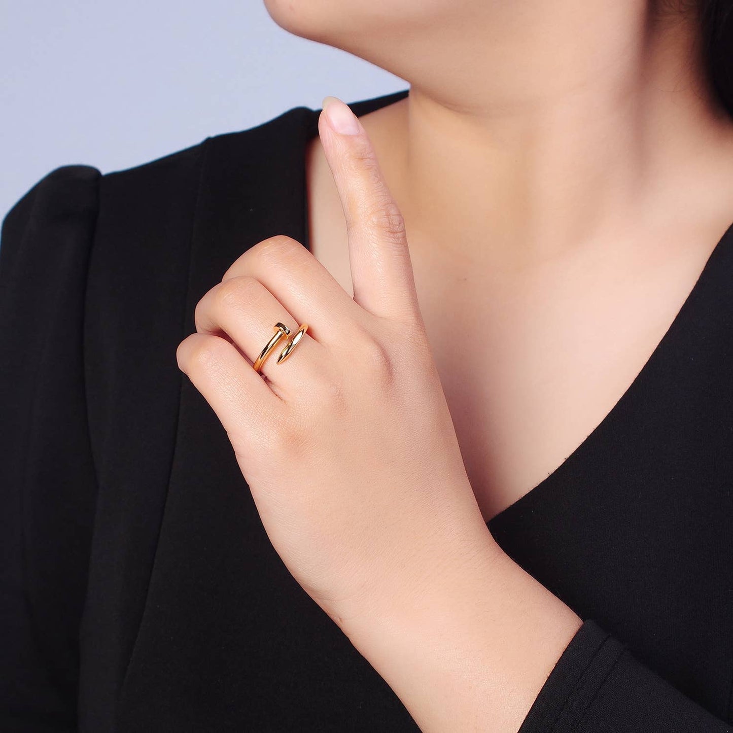 24k Gold Plated Minimal Nail Bent Ring | O-2194