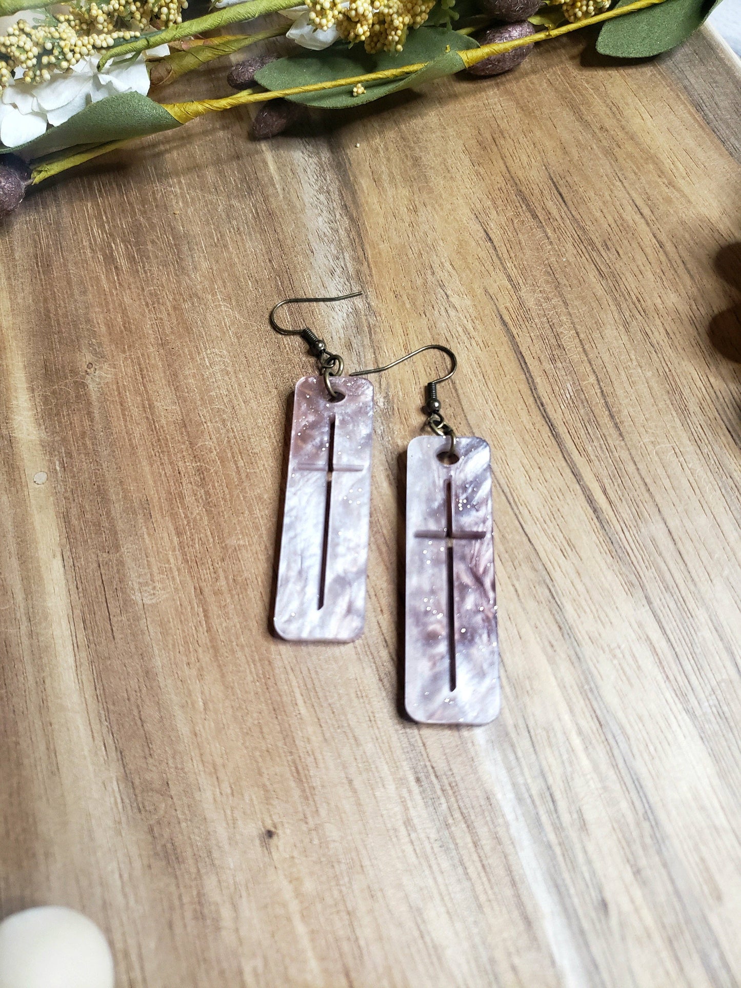 Smokey Mauve Cross Earrings