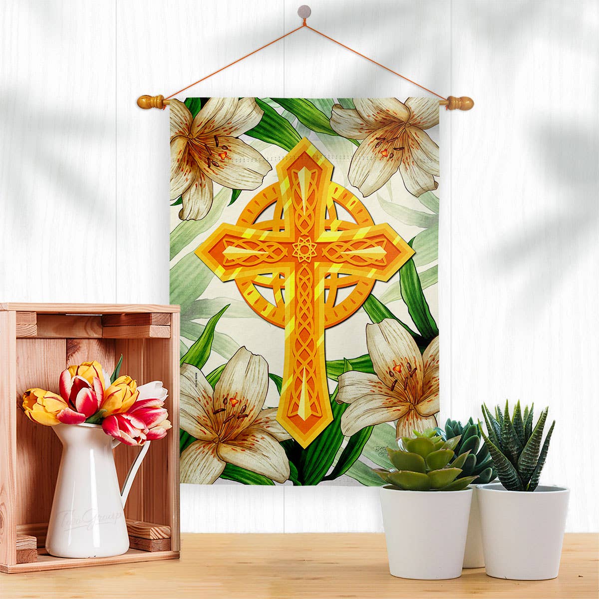 Cross Religious Faith Floral Decor Flag