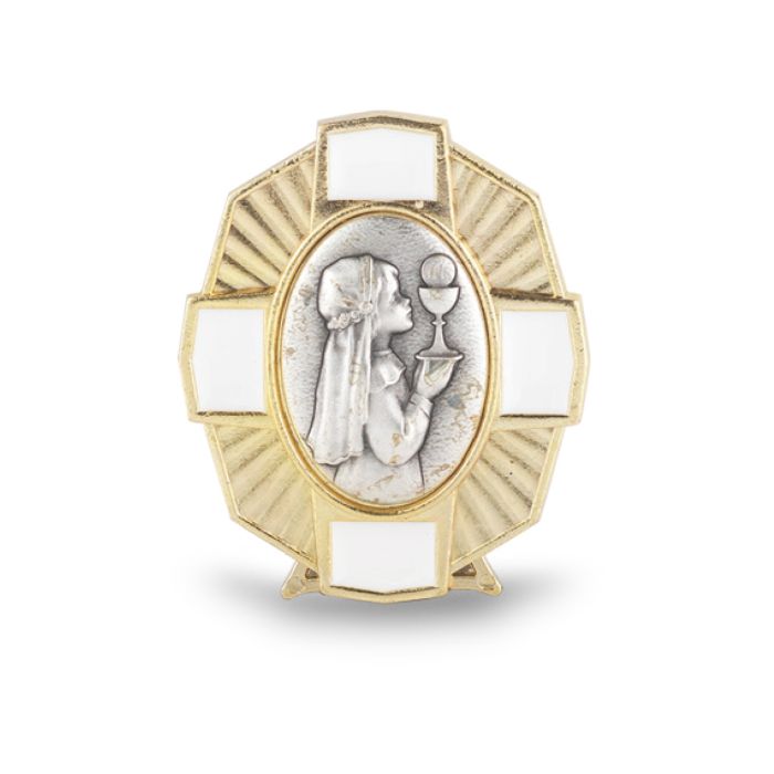 GOLD COMMUNION PLAQUE WITH GIRL