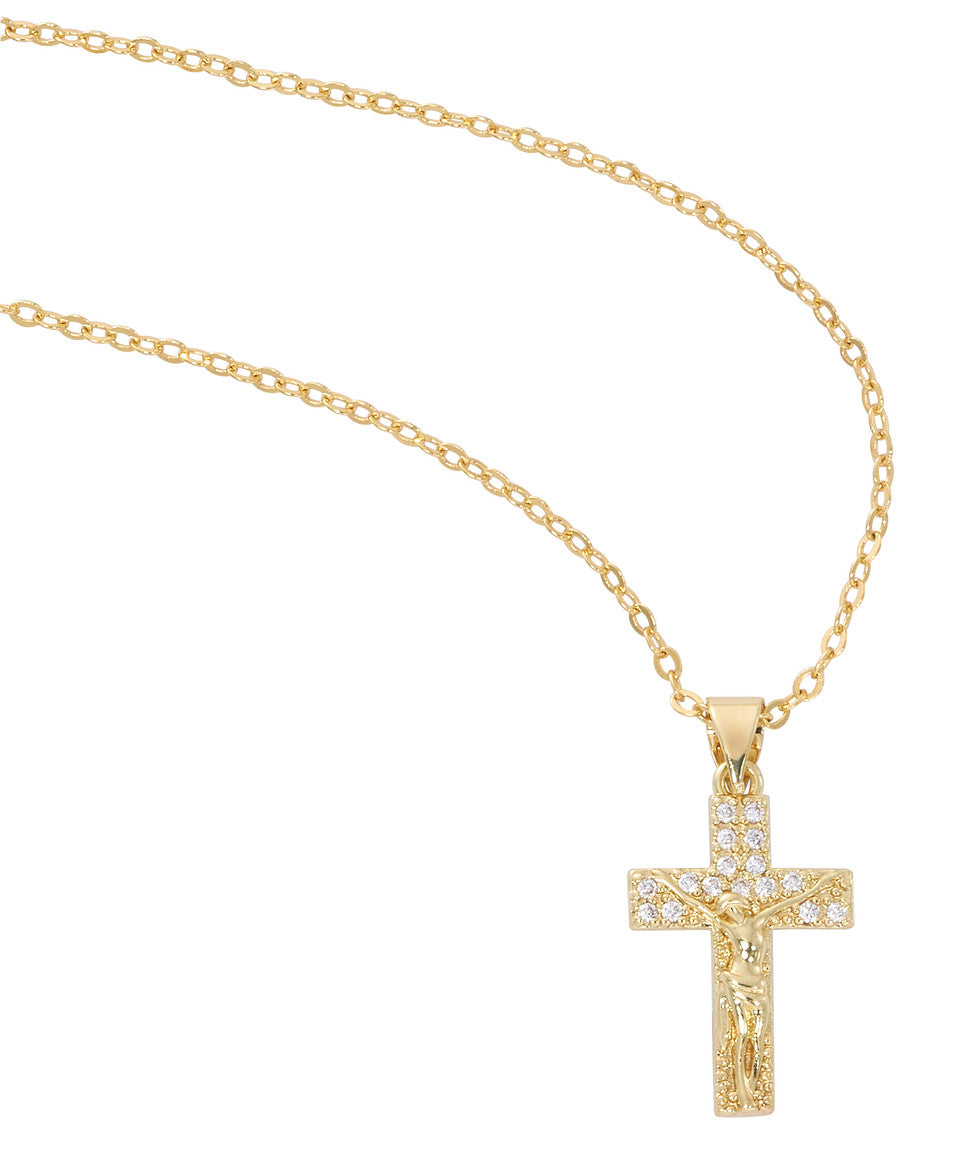 GOLD PLATE CRYSTAL STONE CRUCIFIX