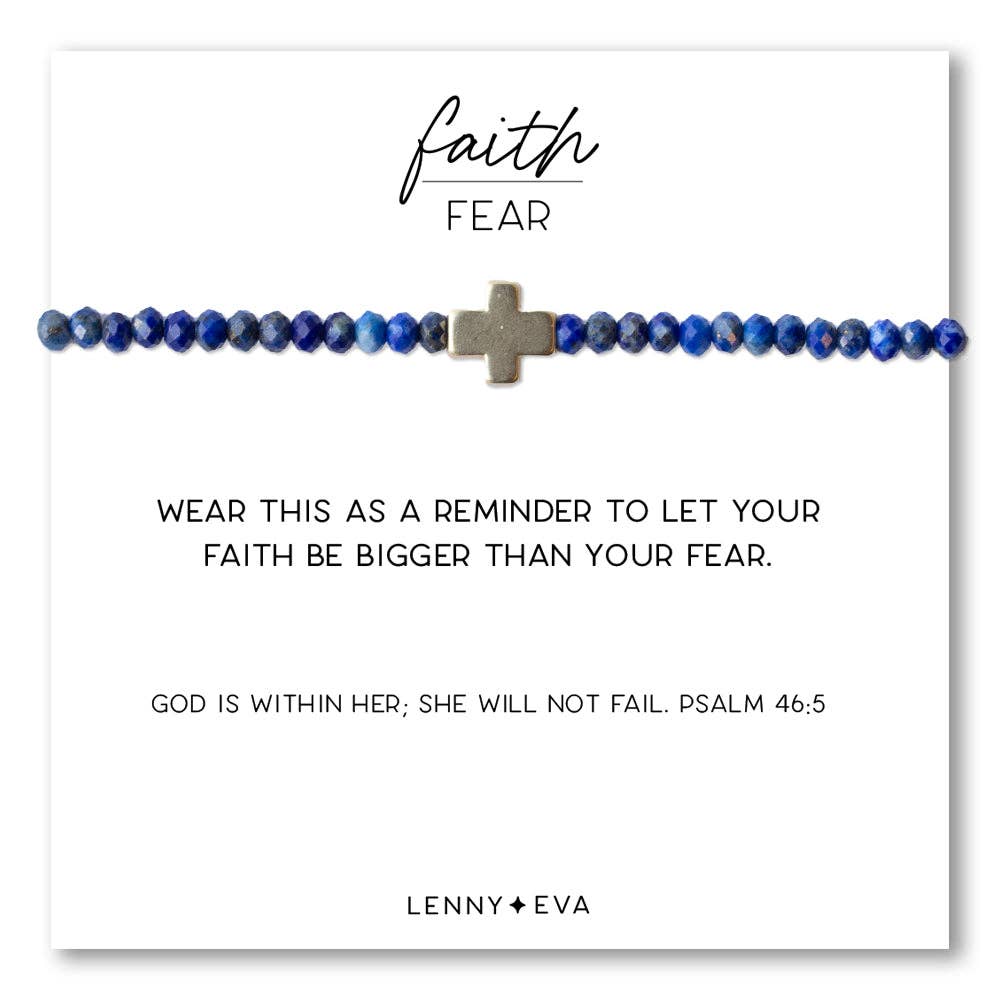 Faith Over Fear Cross Bracelet-3mm Lapis Lazuli
