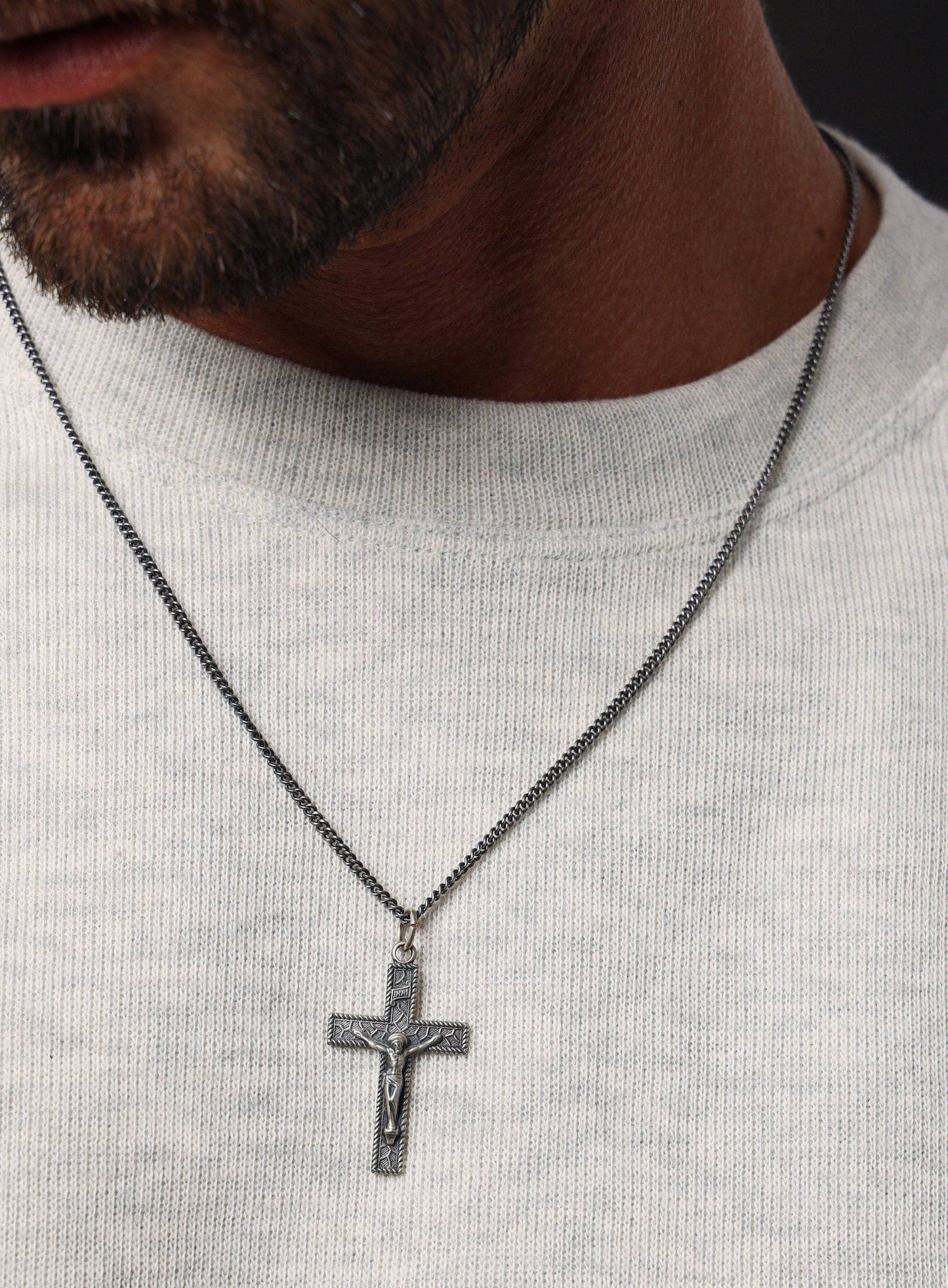 Sterling Silver Crucifix Cross Pendant Necklace for Men
