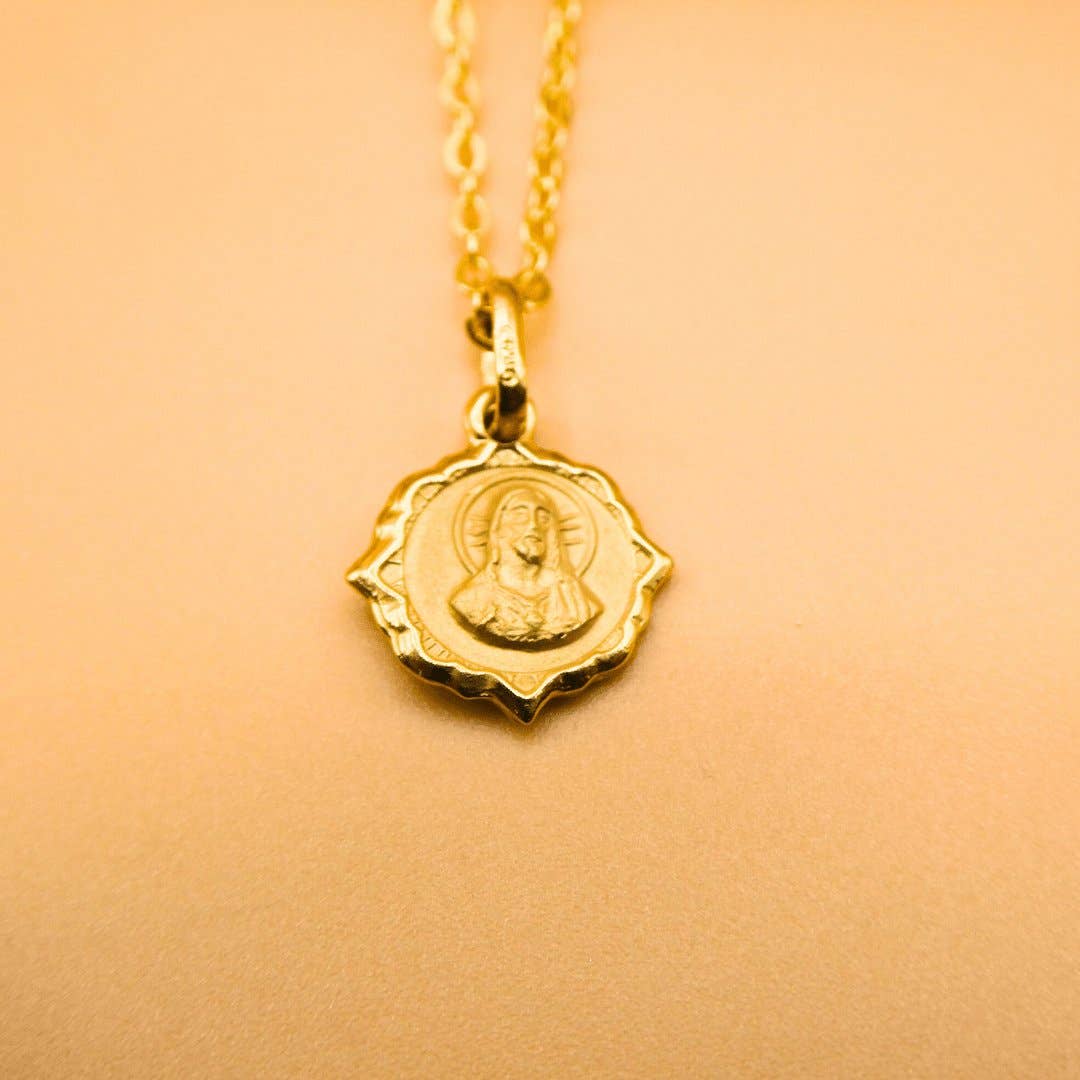 Gold Basilica Guadalupe Mini Scapular Pendant Necklace 18-inch