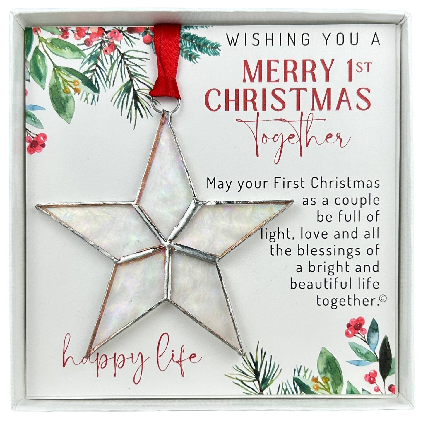 1st Christmas Wedding Ornament Stained Glass Star 7729
